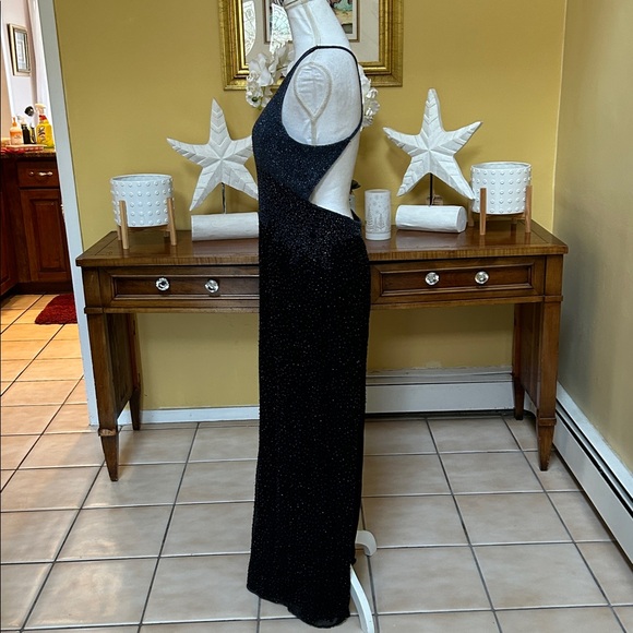 Adrianna Papell Boutique Vtg Blue Hombre Beaded Silk V Neck Maxi Evening Dress - Picture 15 of 15